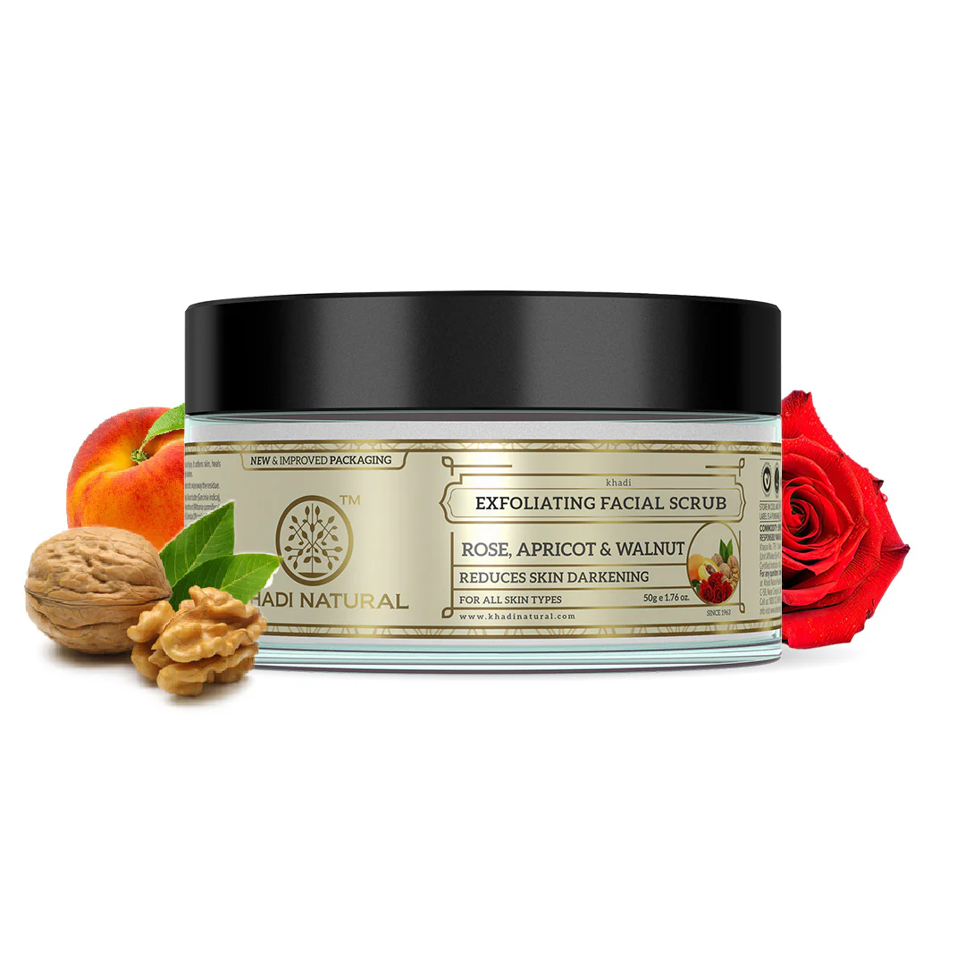 Khadi Natural Rose Apricot & Walnut Exfoliating Facial Scrub - 50gm - Image 5