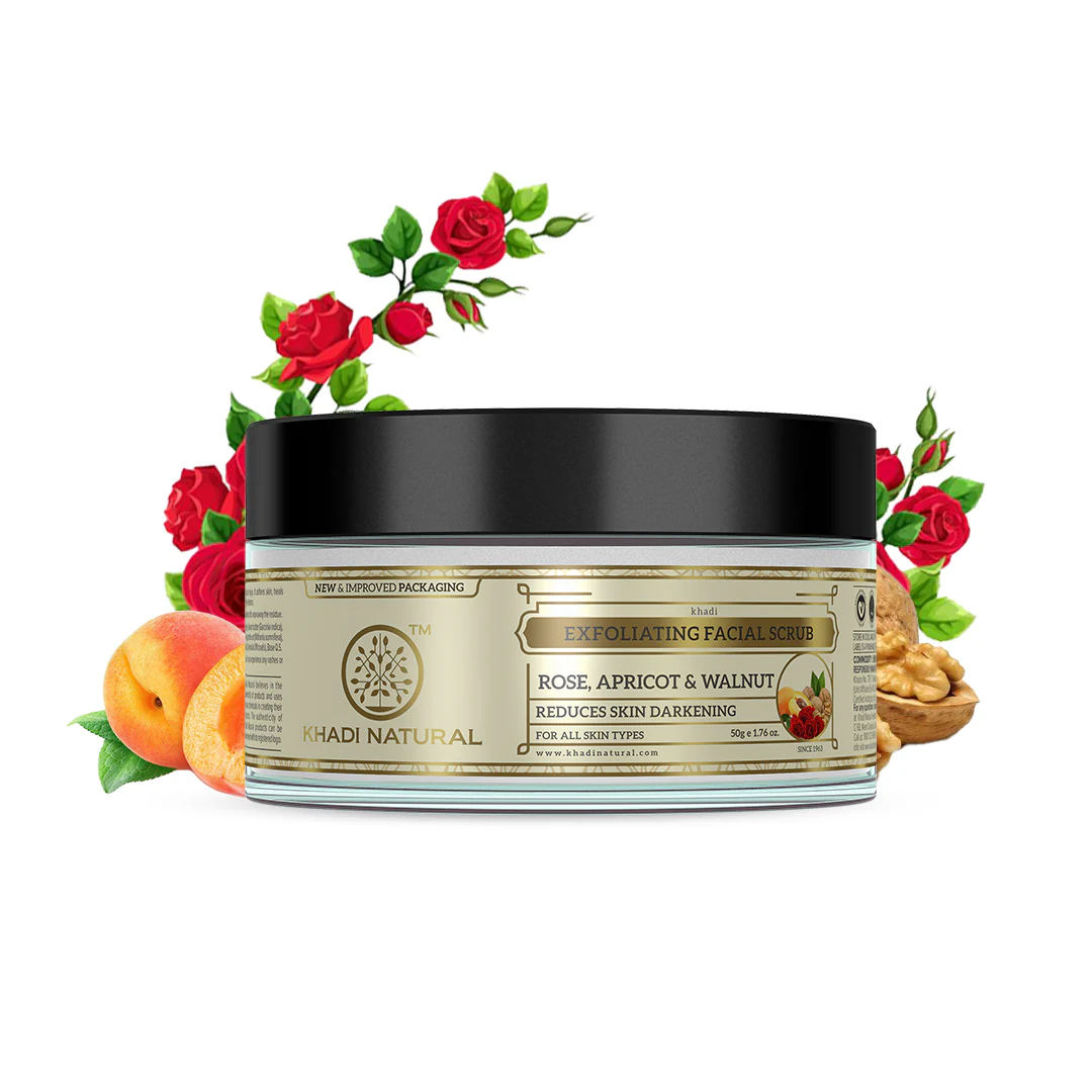 Khadi Natural Rose Apricot & Walnut Exfoliating Facial Scrub - 50gm - Image 6