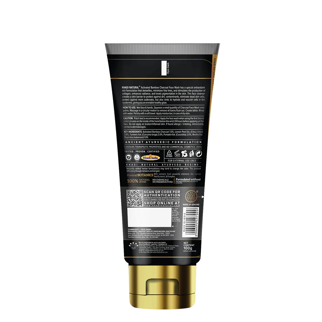 Khadi Natural Activated Bamboo Charcoal Face Wash - 100gm - Image 6