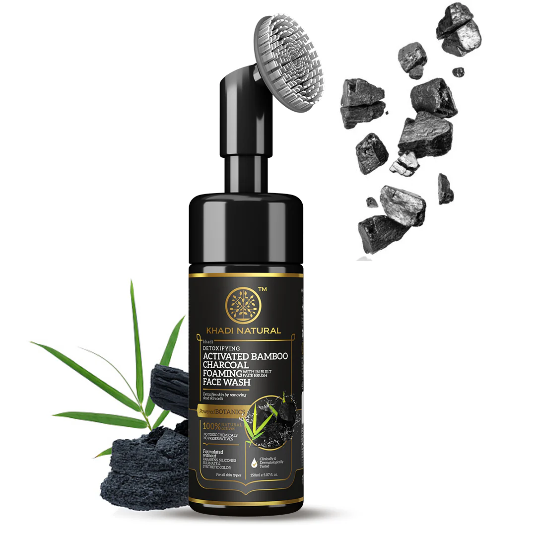 Khadi Natural Activated Bamboo Charcoal Foaming Face Wash with In- Built Face Brush - 150ml - Image 6