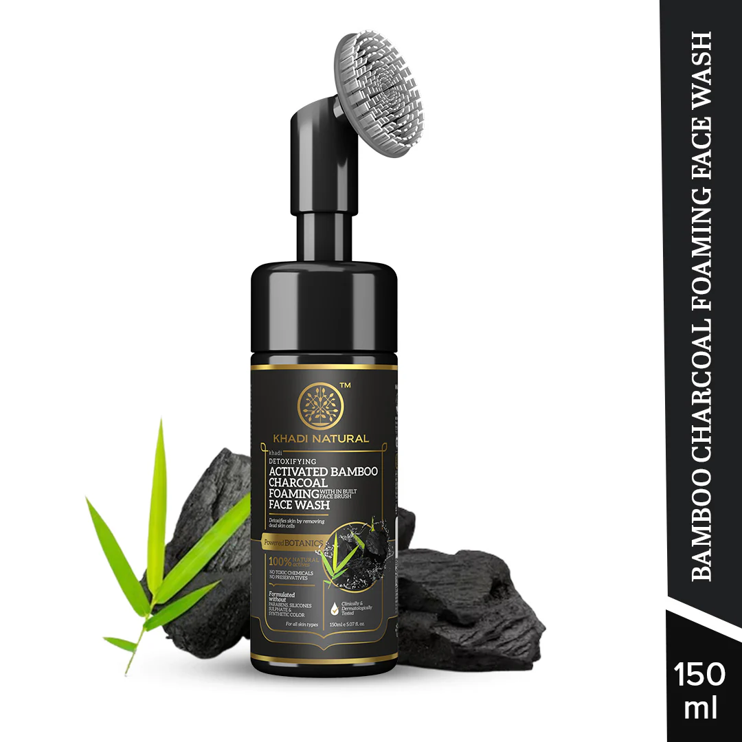 Khadi Natural Activated Bamboo Charcoal Foaming Face Wash with In- Built Face Brush - 150ml - Image 7