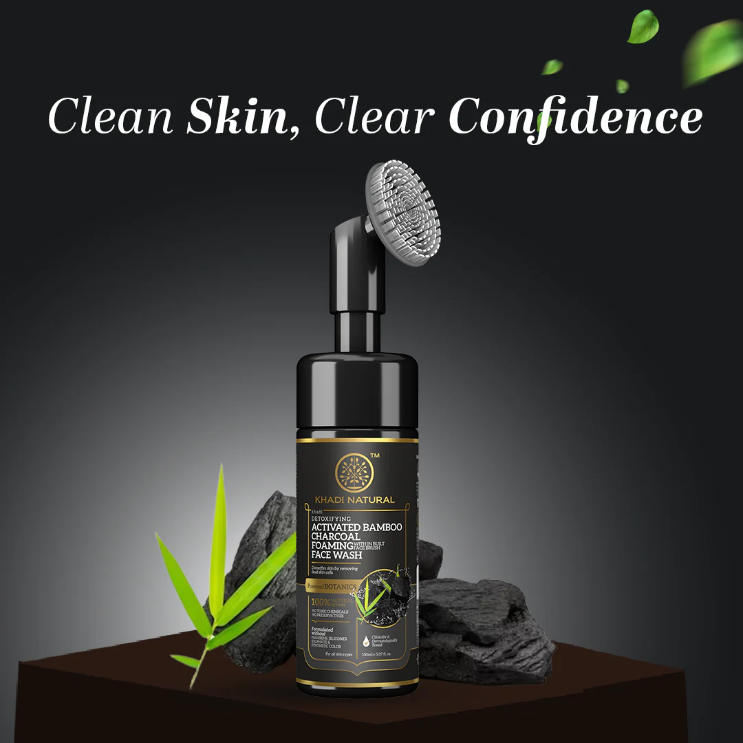 Khadi Natural Activated Bamboo Charcoal Foaming Face Wash with In- Built Face Brush - 150ml - Image 8