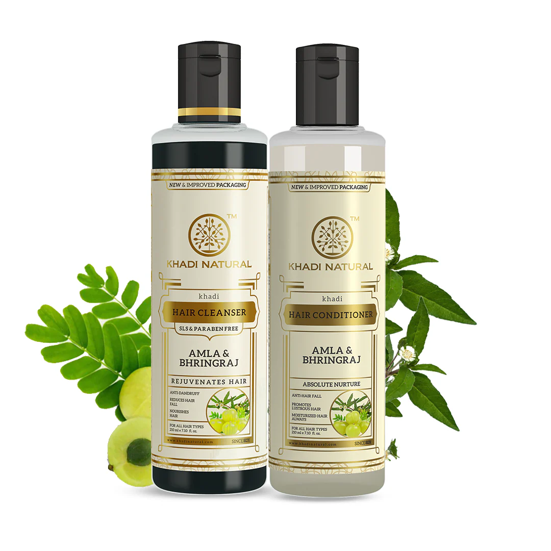 Khadi Natural Amla & Bhringraj Hair Cleanser SLS & Paraben Free Amla & Bhringraj Hair Conditioner Combo Pack of 2 - 210ml Each - Image 6