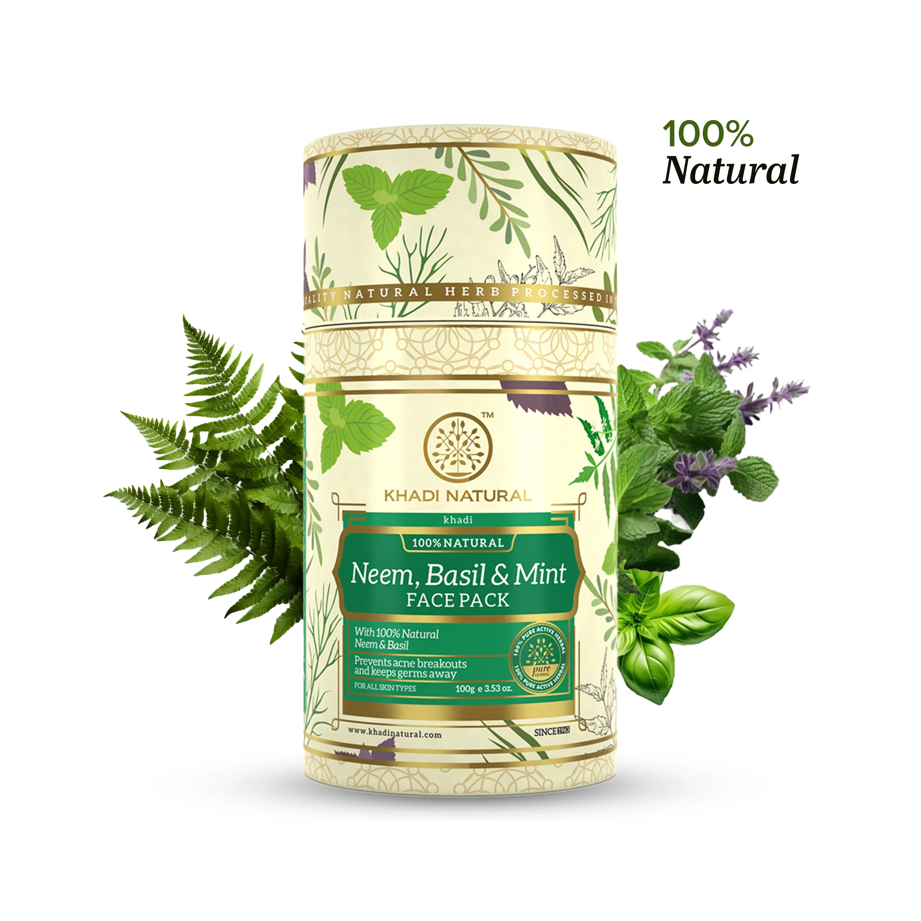 Khadi Natural Neem, Basil & Mint Face Pack - 100gm - Image 5