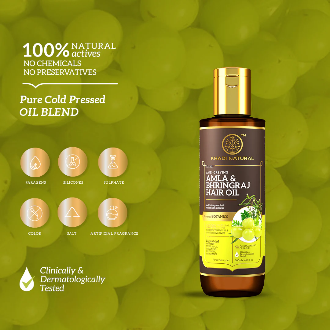 Khadi Natural Amla & Bhringraj Hair Oil - Mineral Oil, Silicones, Synthetic Fragrance Free - 200ml - Image 14
