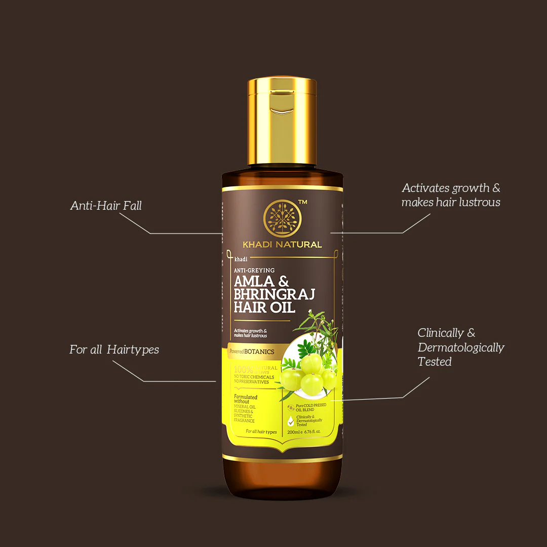 Khadi Natural Amla & Bhringraj Hair Oil - Mineral Oil, Silicones, Synthetic Fragrance Free - 200ml - Image 8