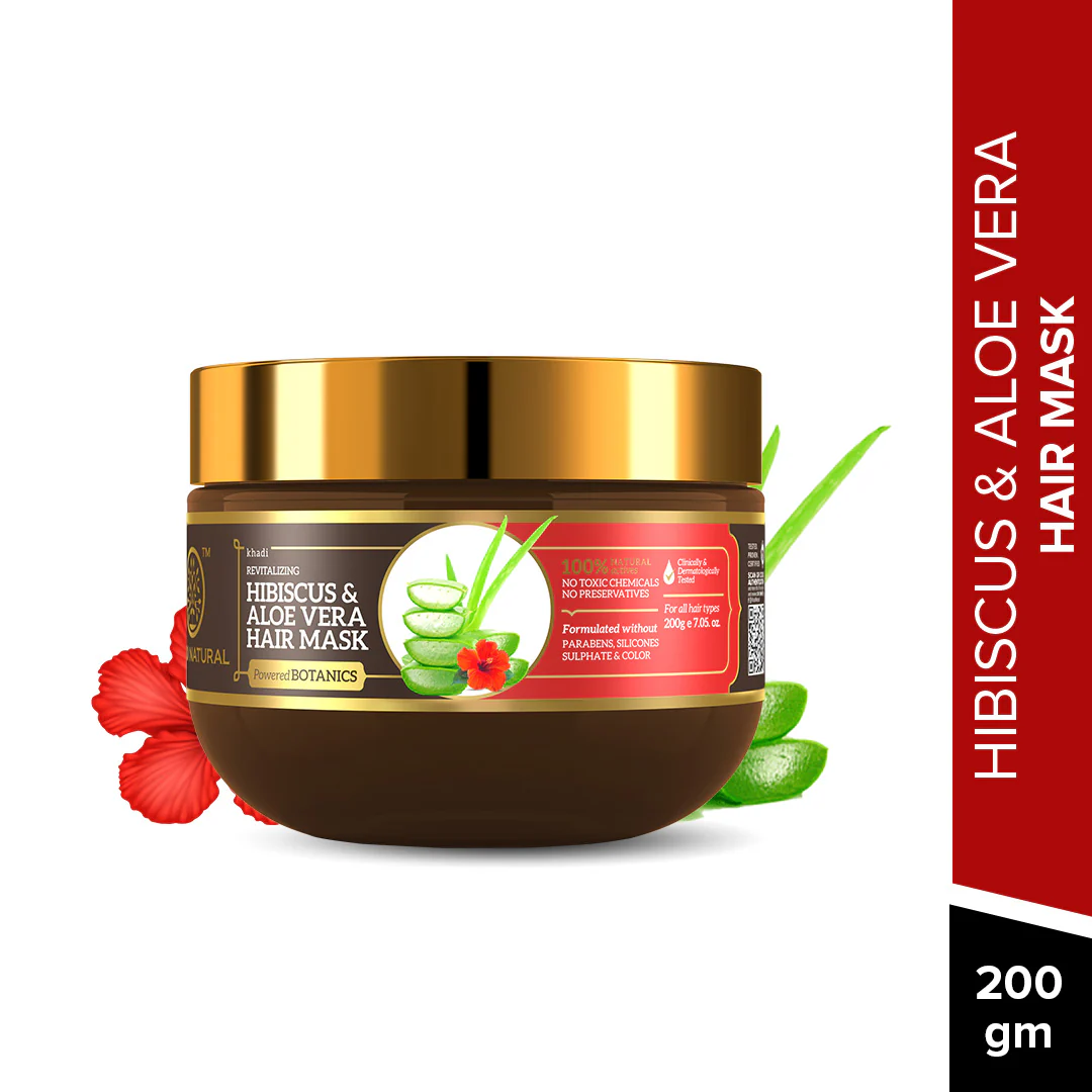 Khadi Natural Hibiscus & Aloe Vera Hair Mask - SLS, Parabens & Color Free - 200gm - Image 3