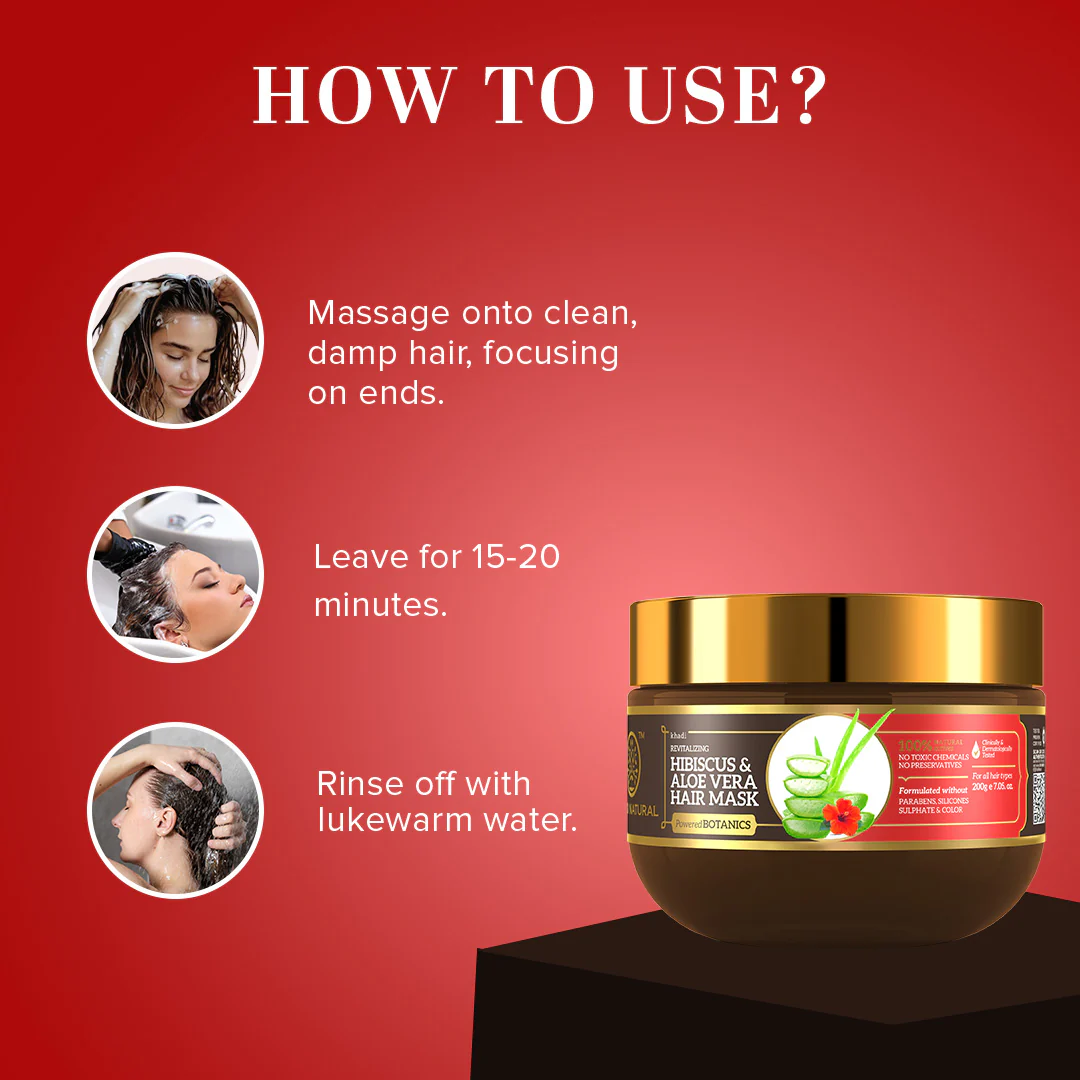 Khadi Natural Hibiscus & Aloe Vera Hair Mask - SLS, Parabens & Color Free - 200gm - Image 5