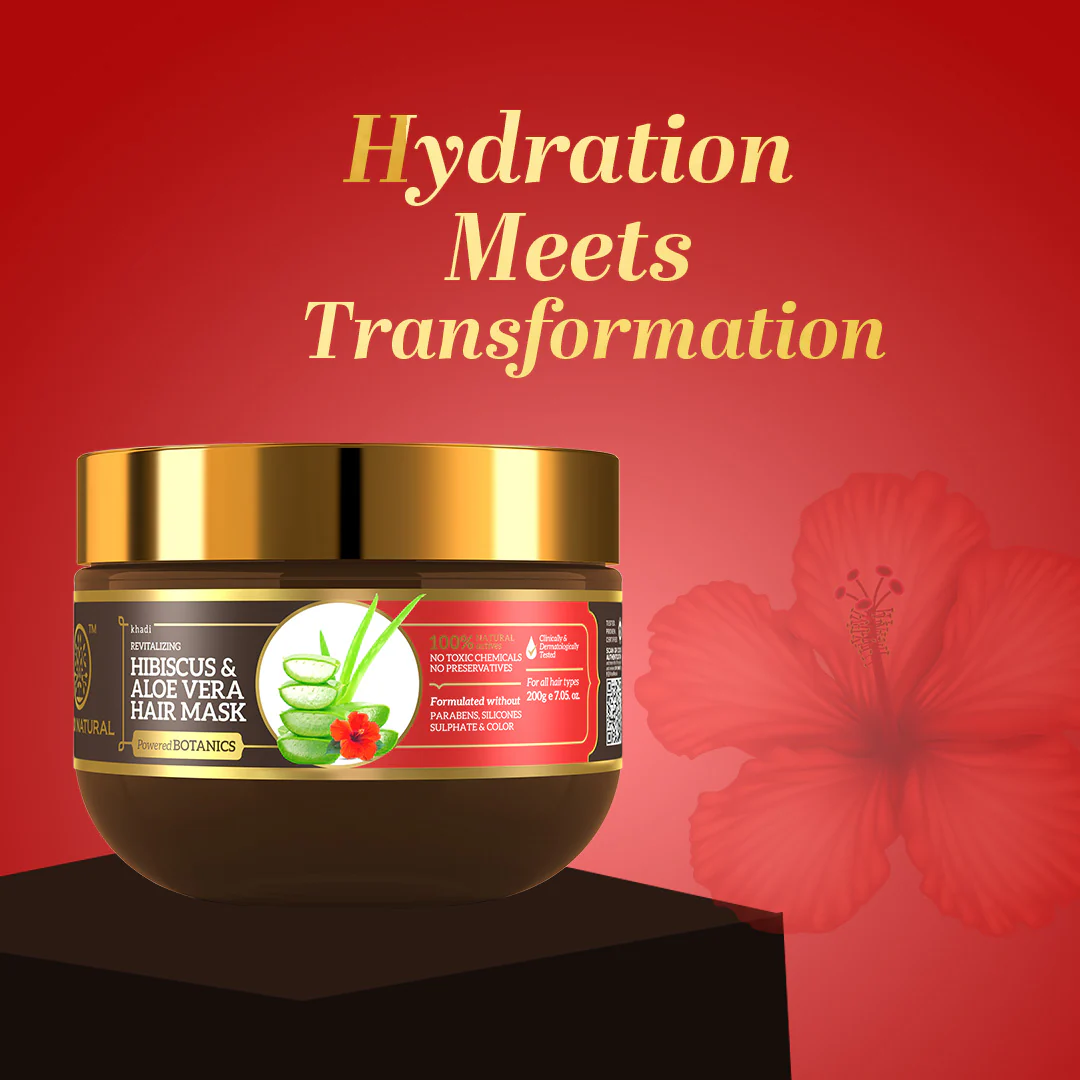Khadi Natural Hibiscus & Aloe Vera Hair Mask - SLS, Parabens & Color Free - 200gm - Image 6