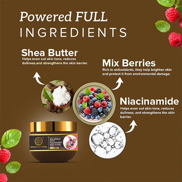 Khadi Natural Powered Botanics Mix Berries with Niacinamide Body Scrub – 200gm - Image 4