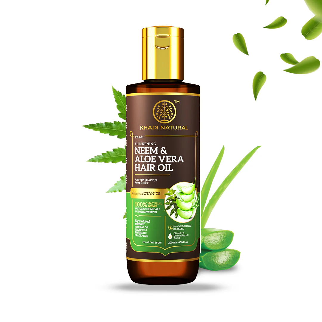 Khadi Natural Neem & Aloe Vera Hair Oil - Mineral Oil, Silicones, Synthetic Fragrance Free - 200ml - Image 3