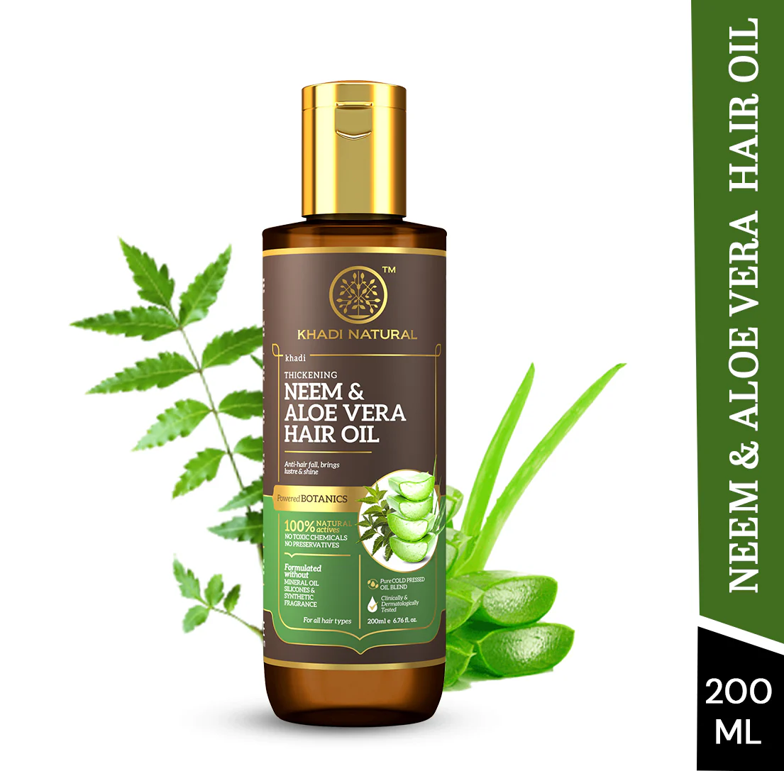 Khadi Natural Neem & Aloe Vera Hair Oil - Mineral Oil, Silicones, Synthetic Fragrance Free - 200ml - Image 4