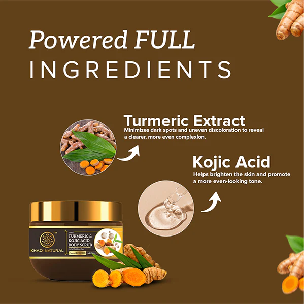 Khadi Natural Powered Botanics Turmeric & Kojic Acid Body Scrub – 200gm - Image 4