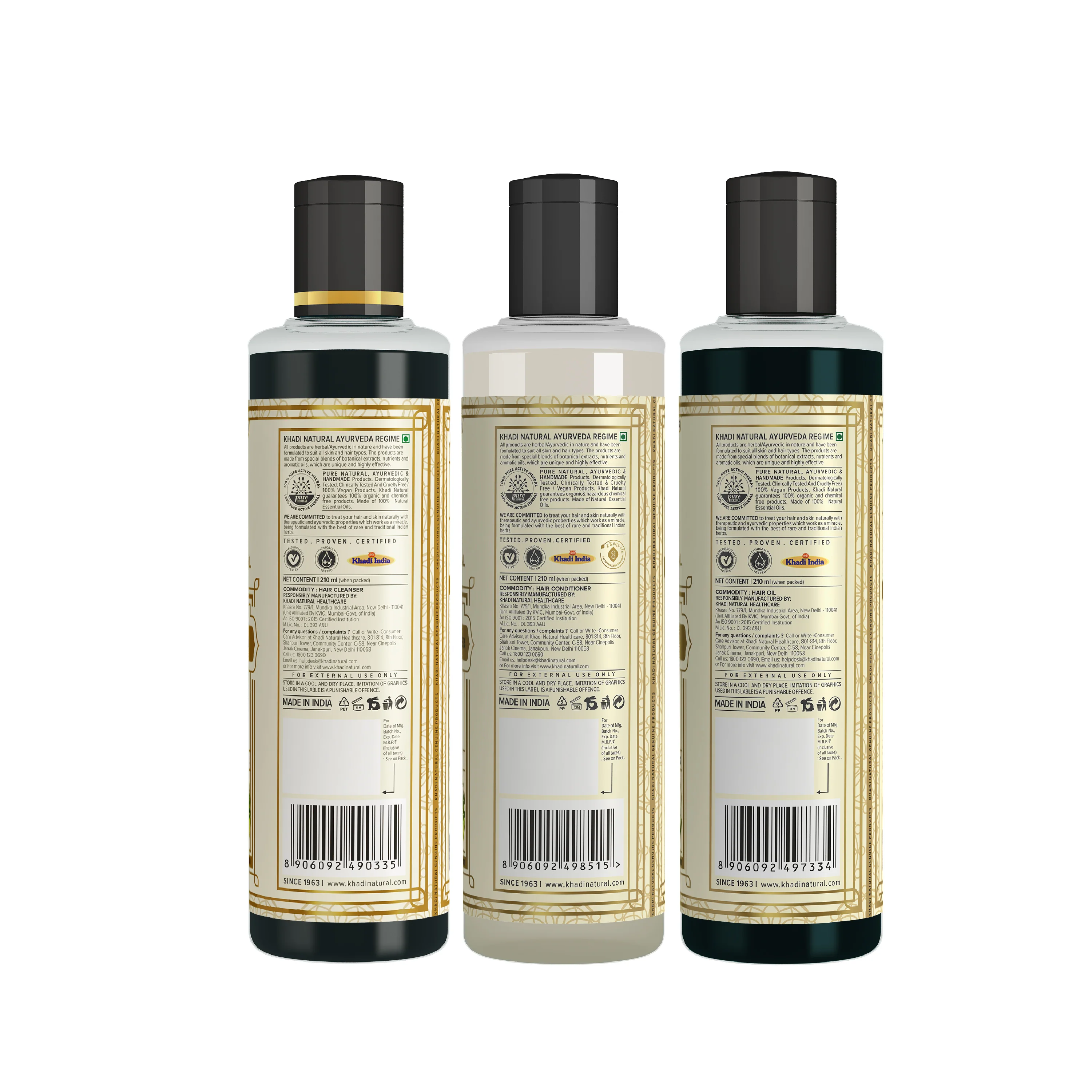 Khadi Natural  Amla & Bhringraj Hair Care Cleanser, Conditioner & Oil – SLS & Paraben Free Combo Pack of 3 - 210ml Each - Image 5