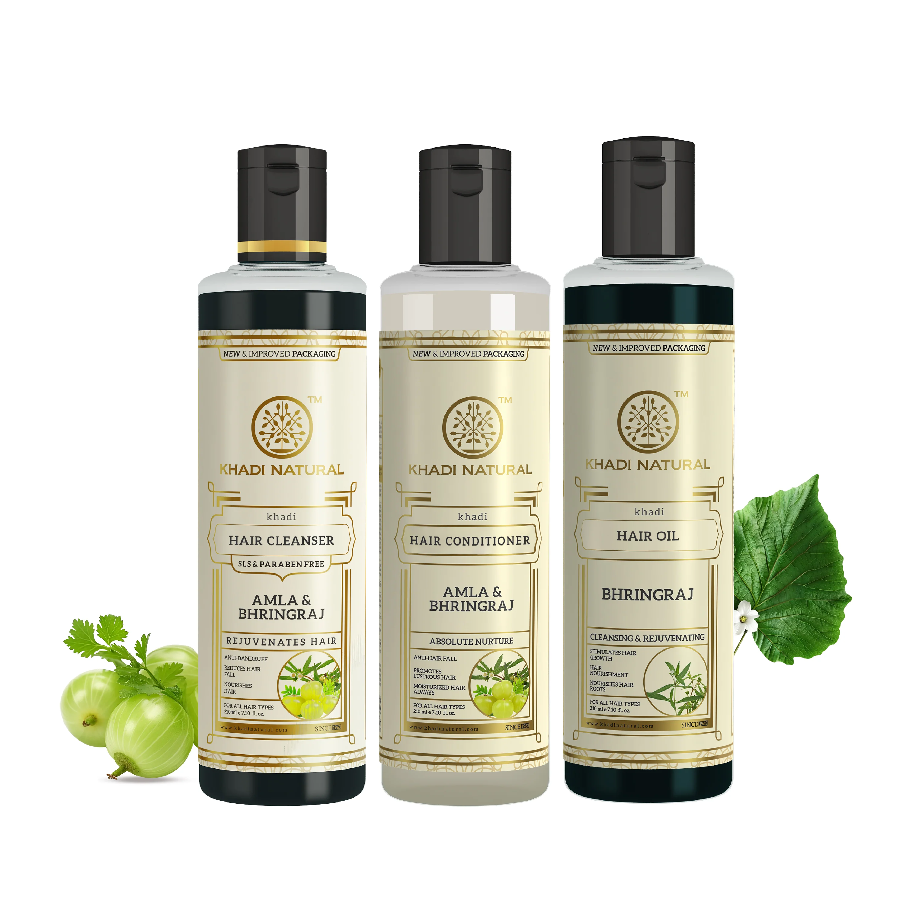 Khadi Natural  Amla & Bhringraj Hair Care Cleanser, Conditioner & Oil – SLS & Paraben Free Combo Pack of 3 - 210ml Each - Image 6