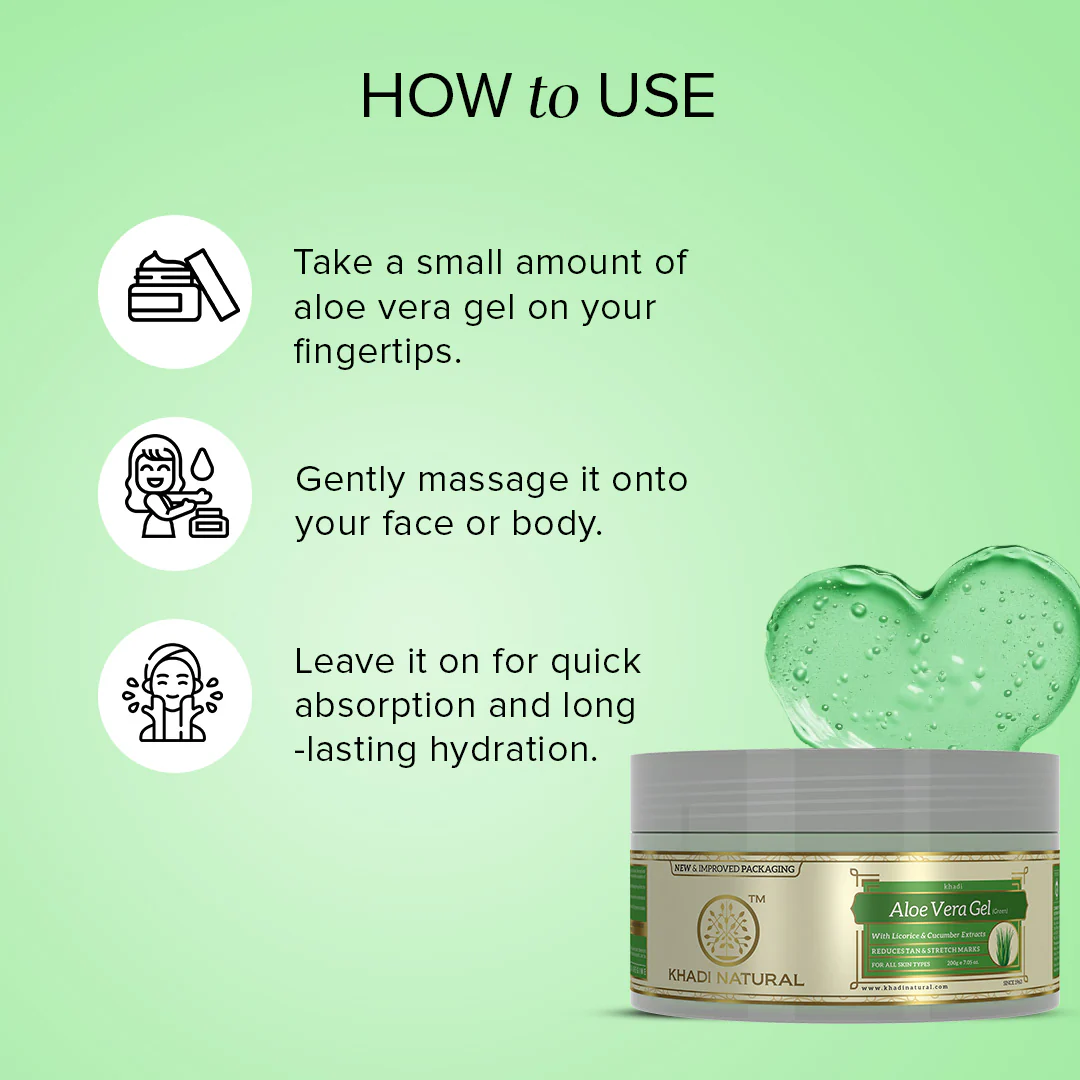 Khadi Natural Aloe Vera (Green) Facial Massage Gel With Licorice & Cucumber Extracts - Fresh & Hydrated - 200gm - Image 4