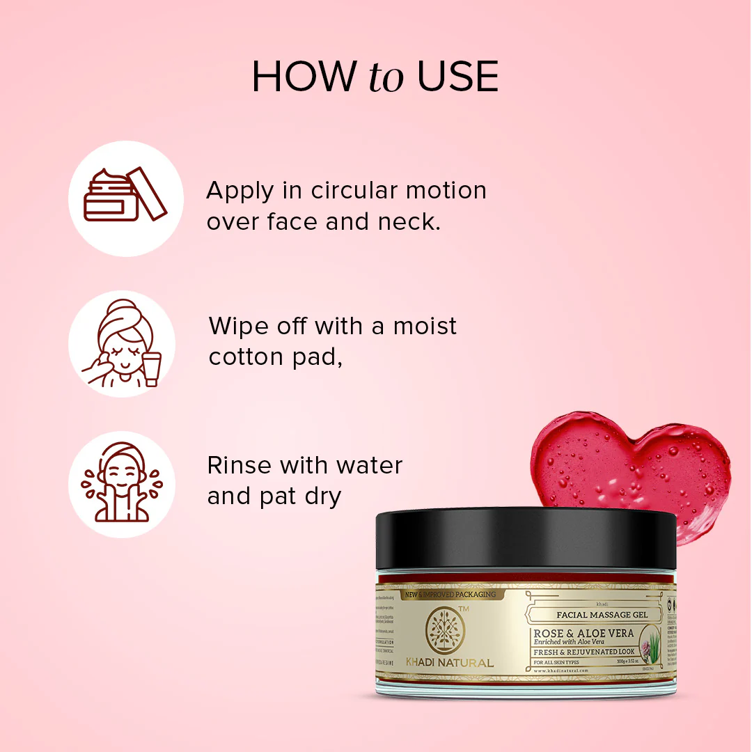 Khadi Natural Rose & Aloevera Facial Massage Gel - 100gm - Image 4